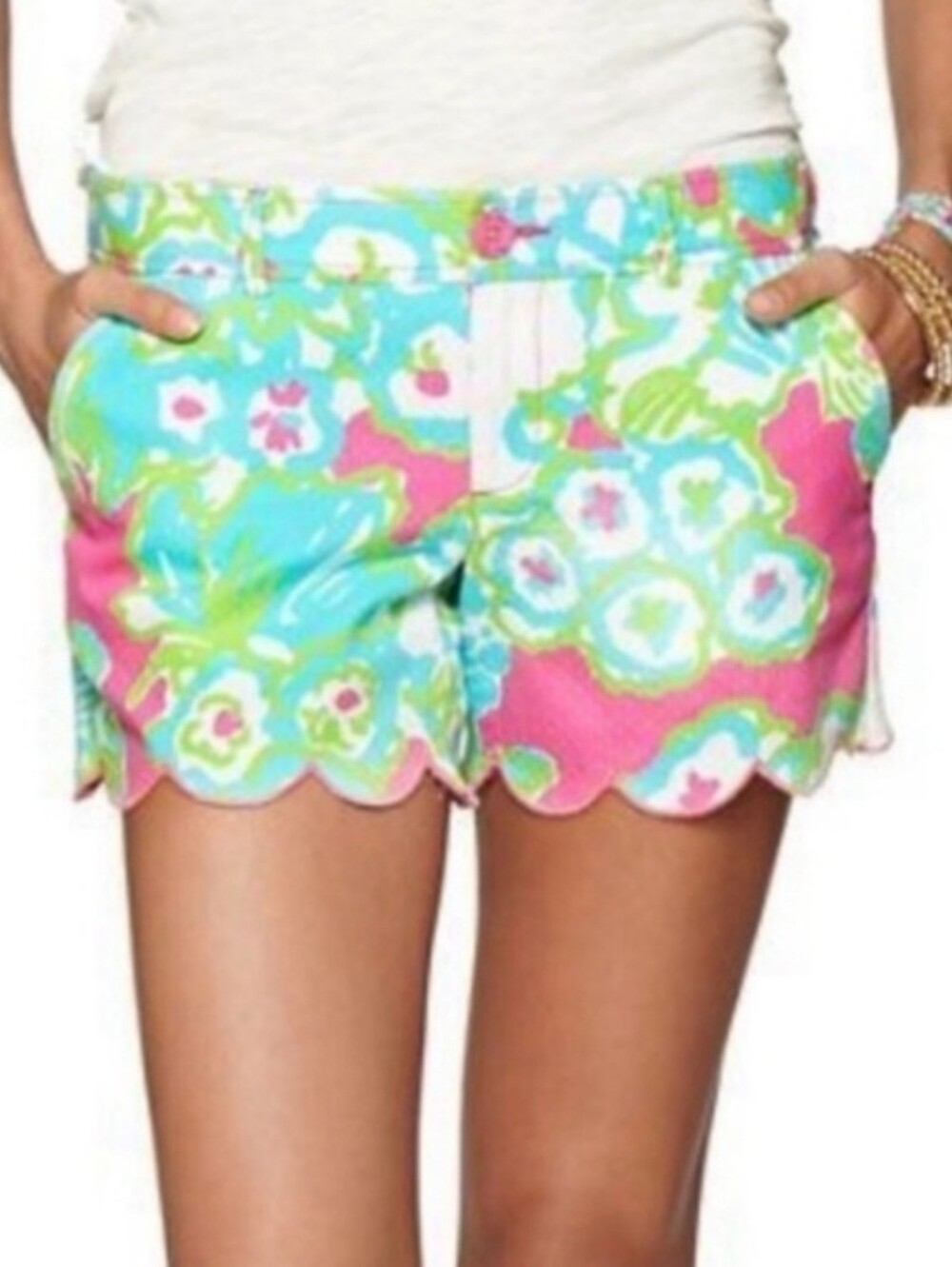 LILY PULITZER Buttercup Scalloped 00 White Pink Green  5" Shorts Summer